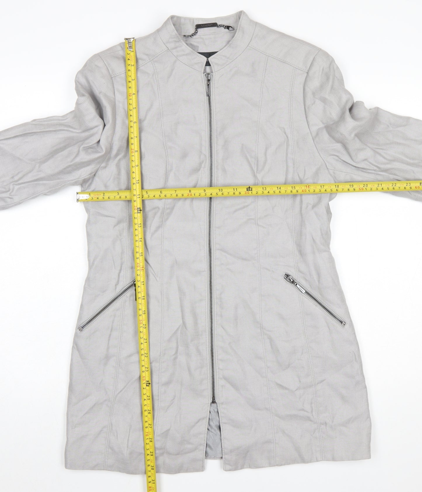Marks and Spencer Women’s Grey Linen Blend Long Zip Coat UK 12