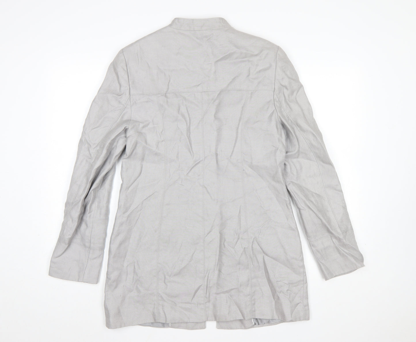 Marks and Spencer Women’s Grey Linen Blend Long Zip Coat UK 12