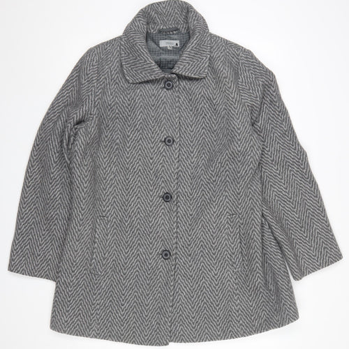 Marks and Spencer Women's Grey Wool Herringbone Mid-Length Coat UK 16