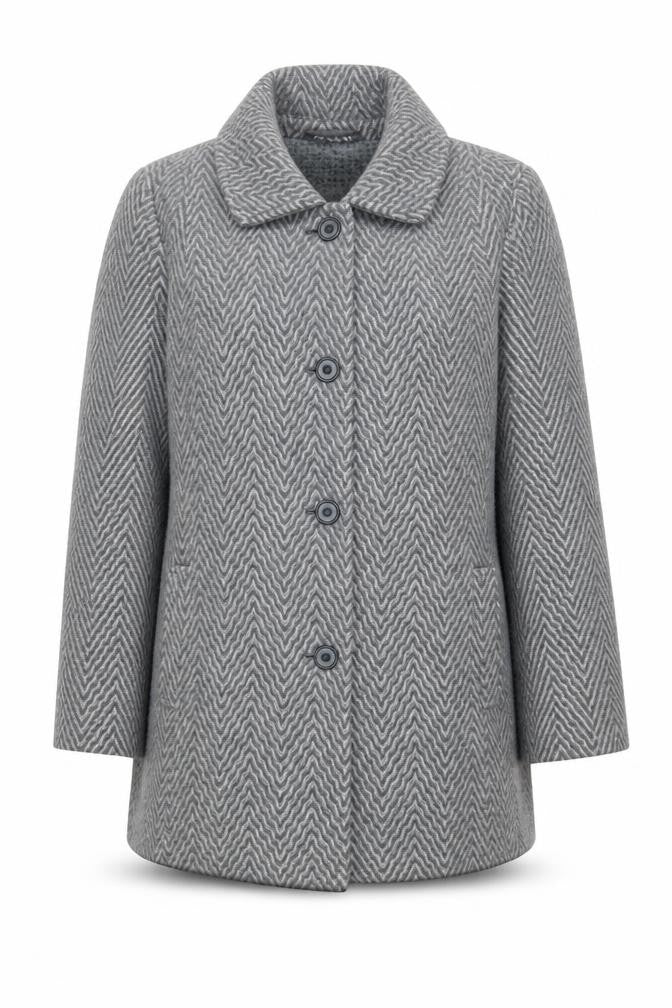 Front view of Marks & Spencer Women's Grey Wool Herringbone Mid-Length Coat UK 16