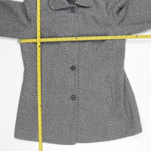 Marks and Spencer Women's Grey Wool Herringbone Mid-Length Coat UK 16