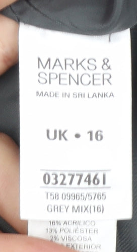 Marks and Spencer Women's Grey Wool Herringbone Mid-Length Coat UK 16