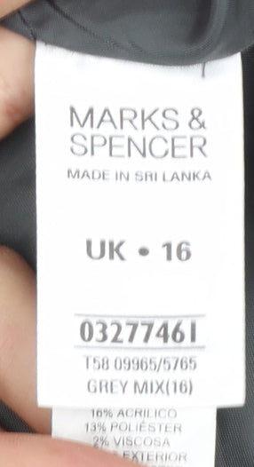 Marks and Spencer Women's Grey Wool Herringbone Mid-Length Coat UK 16