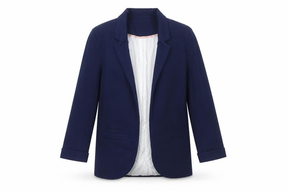Front view of Topshop Women Blue Regular Fit Notch Lapel Blazer, size 10