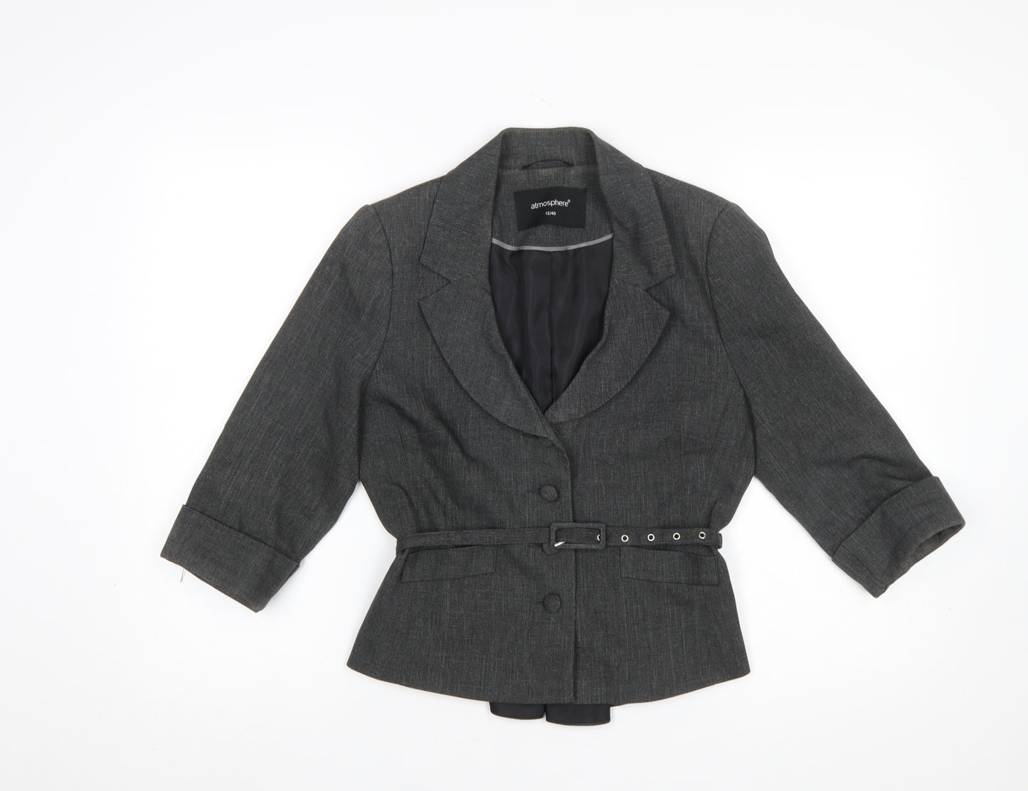 Atmosphere Women's Grey Belted Blazer Size 12 Tailored Work Jacket