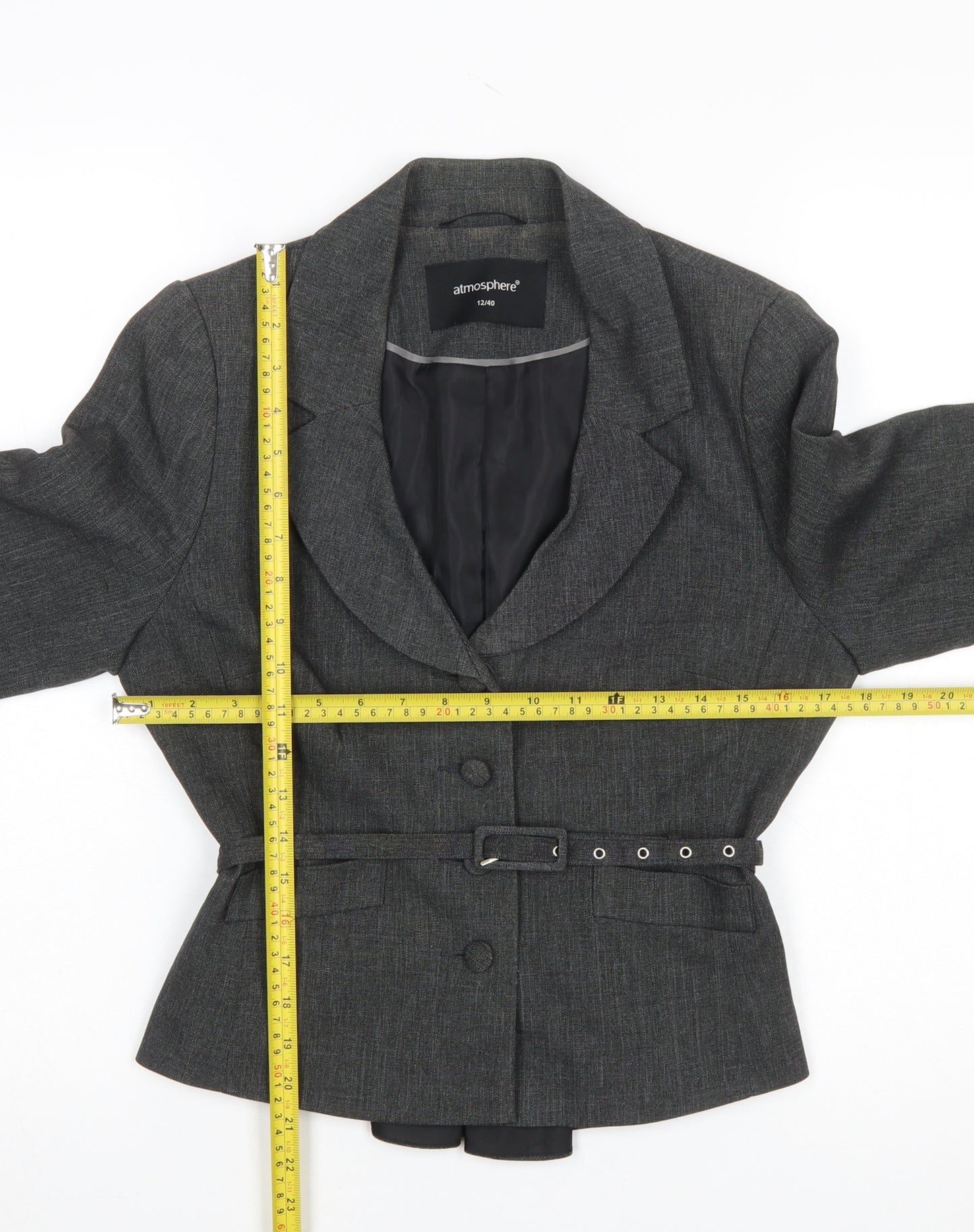 Atmosphere Women's Grey Belted Blazer Size 12 Tailored Work Jacket