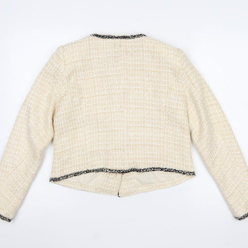 Lipsy Women Beige Bouclé Tweed Blazer Jacket UK 10 Long Sleeve Lined