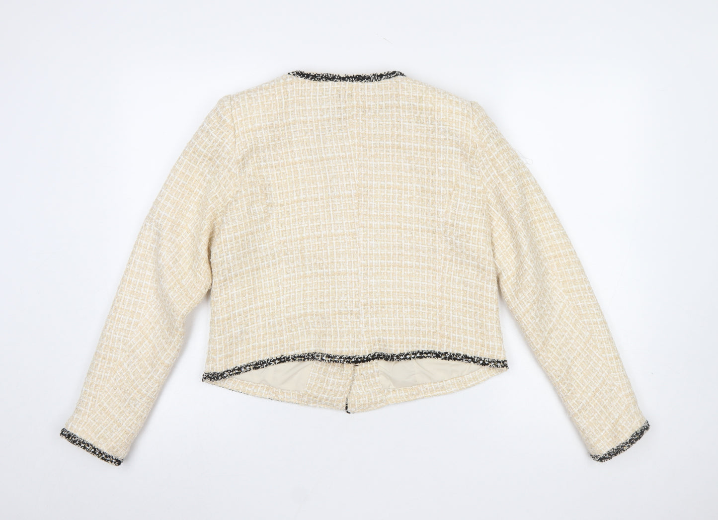 Lipsy Women Beige Bouclé Tweed Blazer Jacket UK 10 Long Sleeve Lined