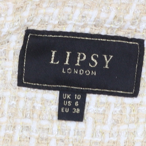 Lipsy Women Beige Bouclé Tweed Blazer Jacket UK 10 Long Sleeve Lined