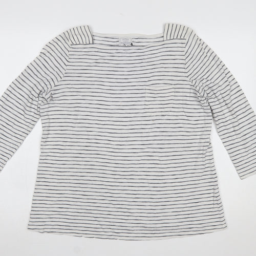 Fat Face Womens Ivory Striped 3/4 Sleeve Boat Neck T-Shirt UK 14