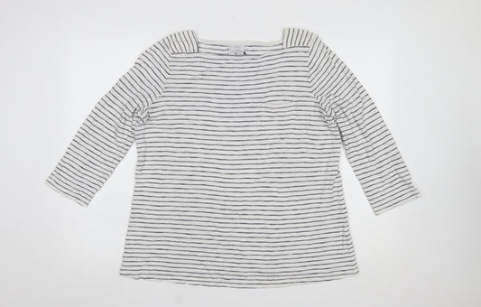 Fat Face Womens Ivory Striped 3/4 Sleeve Boat Neck T-Shirt UK 14