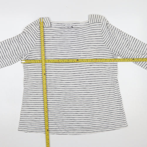 Fat Face Womens Ivory Striped 3/4 Sleeve Boat Neck T-Shirt UK 14
