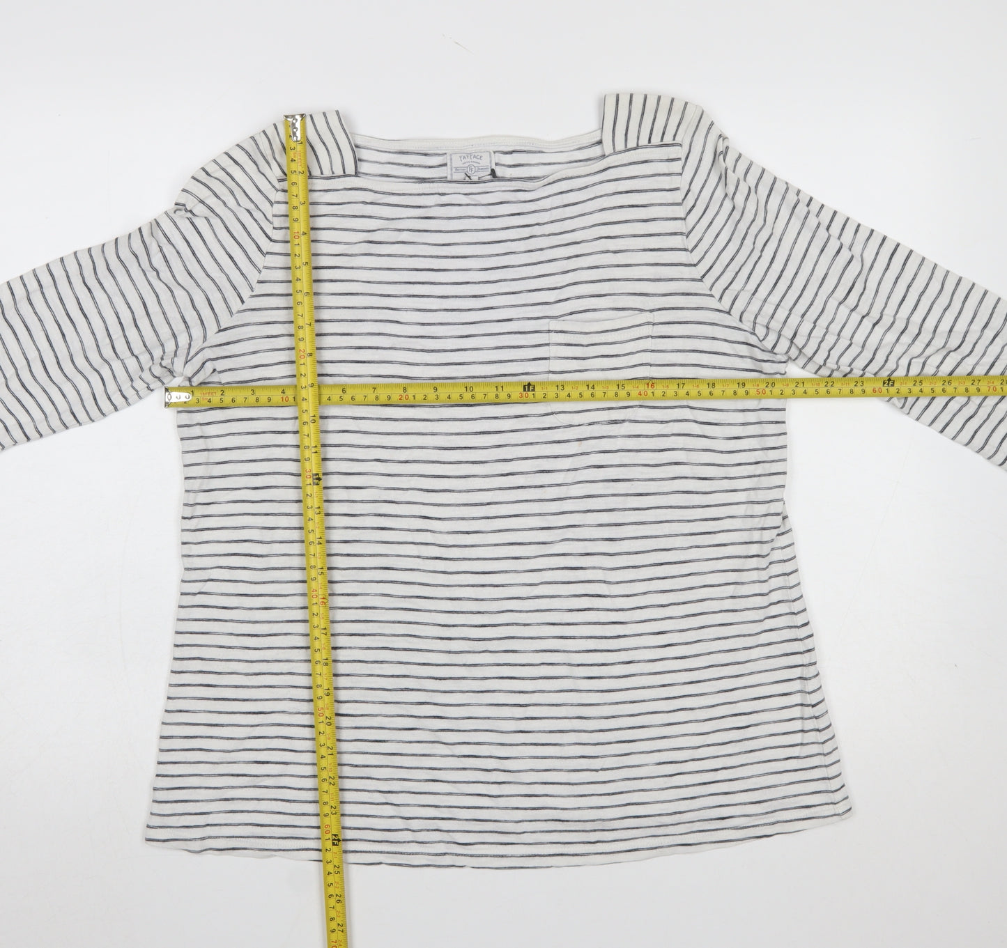 Fat Face Womens Ivory Striped 3/4 Sleeve Boat Neck T-Shirt UK 14