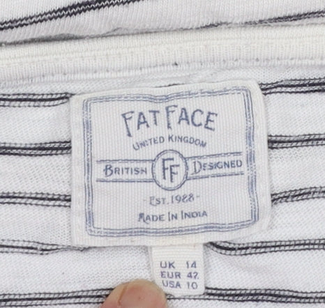 Fat Face Womens Ivory Striped 3/4 Sleeve Boat Neck T-Shirt UK 14