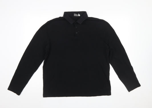 ASOS Mens Black Long Sleeve Polo Shirt Size L Cotton Casual Top