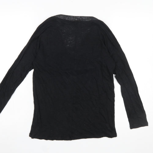 Esprit Women's Black Long Sleeve V-Neck Beaded Cotton Blouse Size S