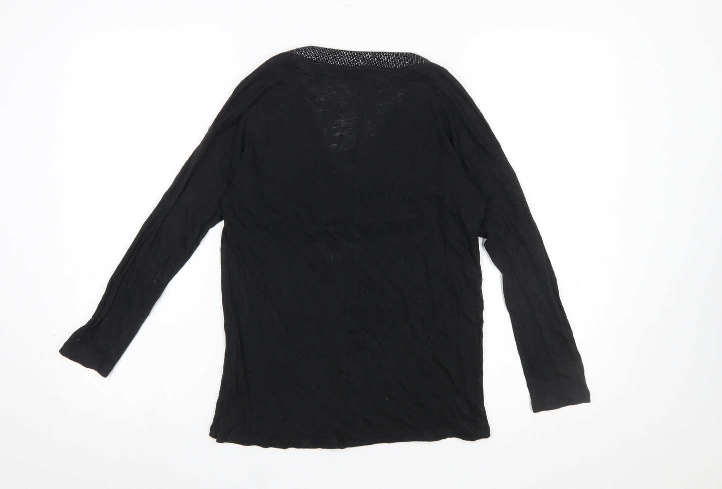 Esprit Women's Black Long Sleeve V-Neck Beaded Cotton Blouse Size S