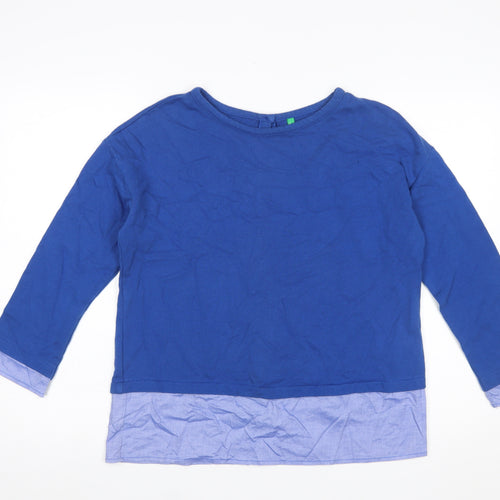 United Colors of Benetton Women's Blue Cotton Button Back Long Sleeve Blouse Size S