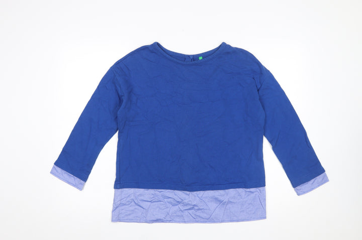 United Colors of Benetton Women's Blue Cotton Button Back Long Sleeve Blouse Size S