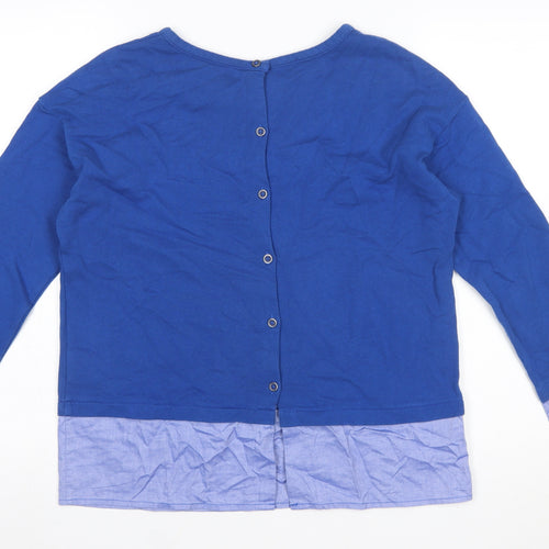 United Colors of Benetton Women's Blue Cotton Button Back Long Sleeve Blouse Size S