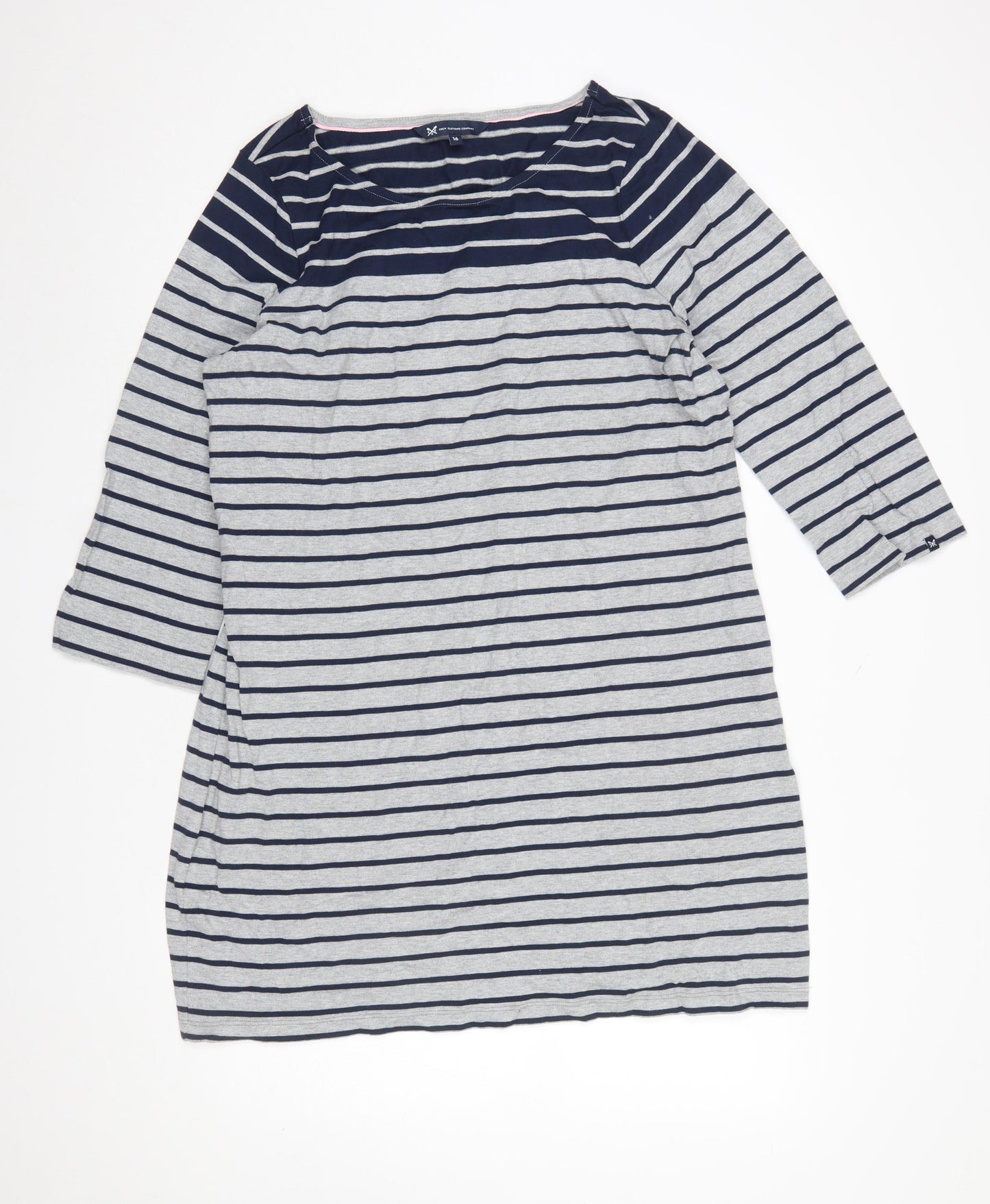 Crew Clothing Company Women Blue Striped Cotton T-Shirt Dress Size 16