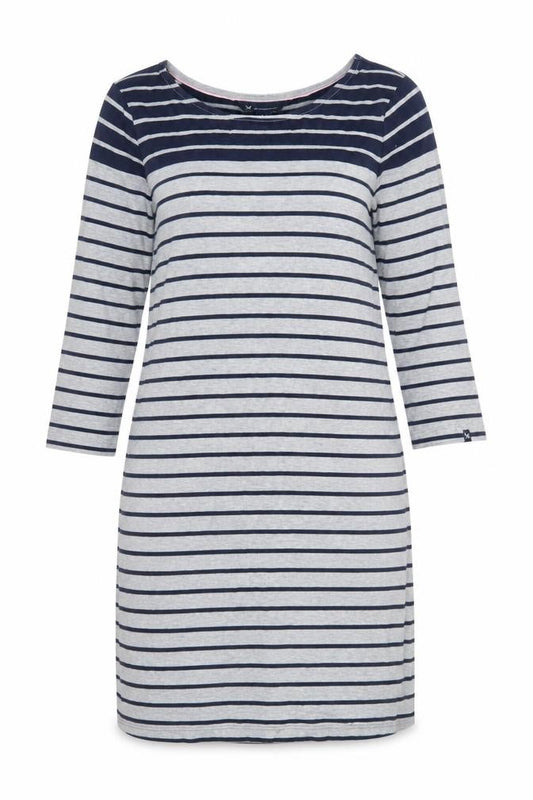 Front view of Crew Clothing Women Blue Striped Cotton T-Shirt Dress, size 16