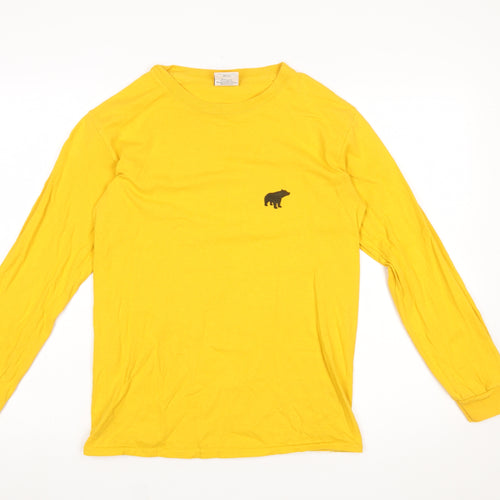 Plain Bear Men's Yellow Long Sleeve Cotton T-Shirt Small