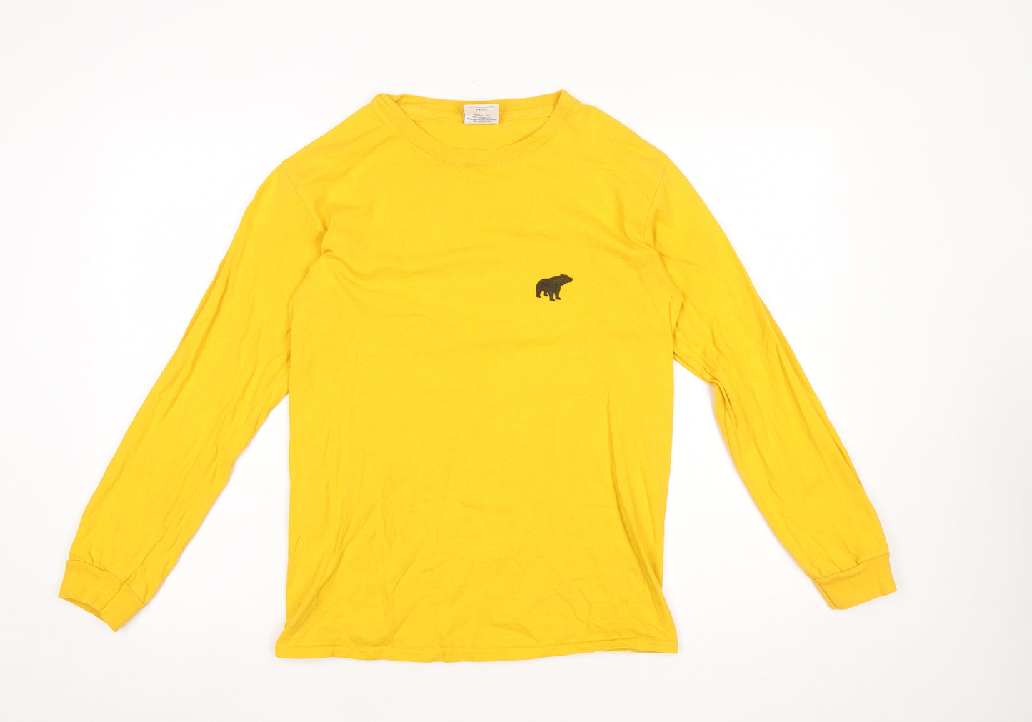 Plain Bear Men's Yellow Long Sleeve Cotton T-Shirt Small
