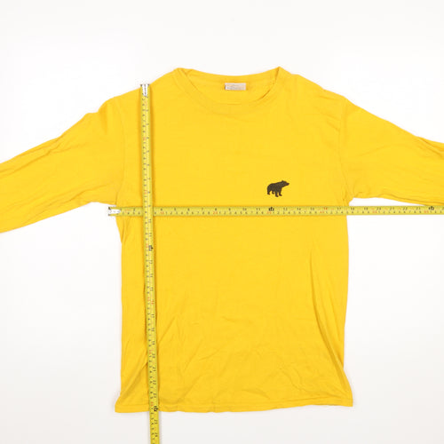 Plain Bear Men's Yellow Long Sleeve Cotton T-Shirt Small