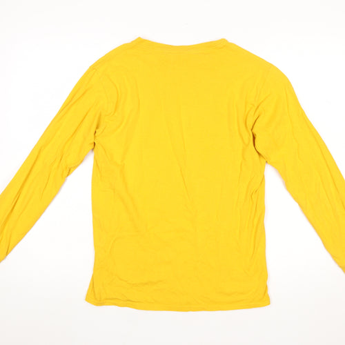 Plain Bear Men's Yellow Long Sleeve Cotton T-Shirt Small