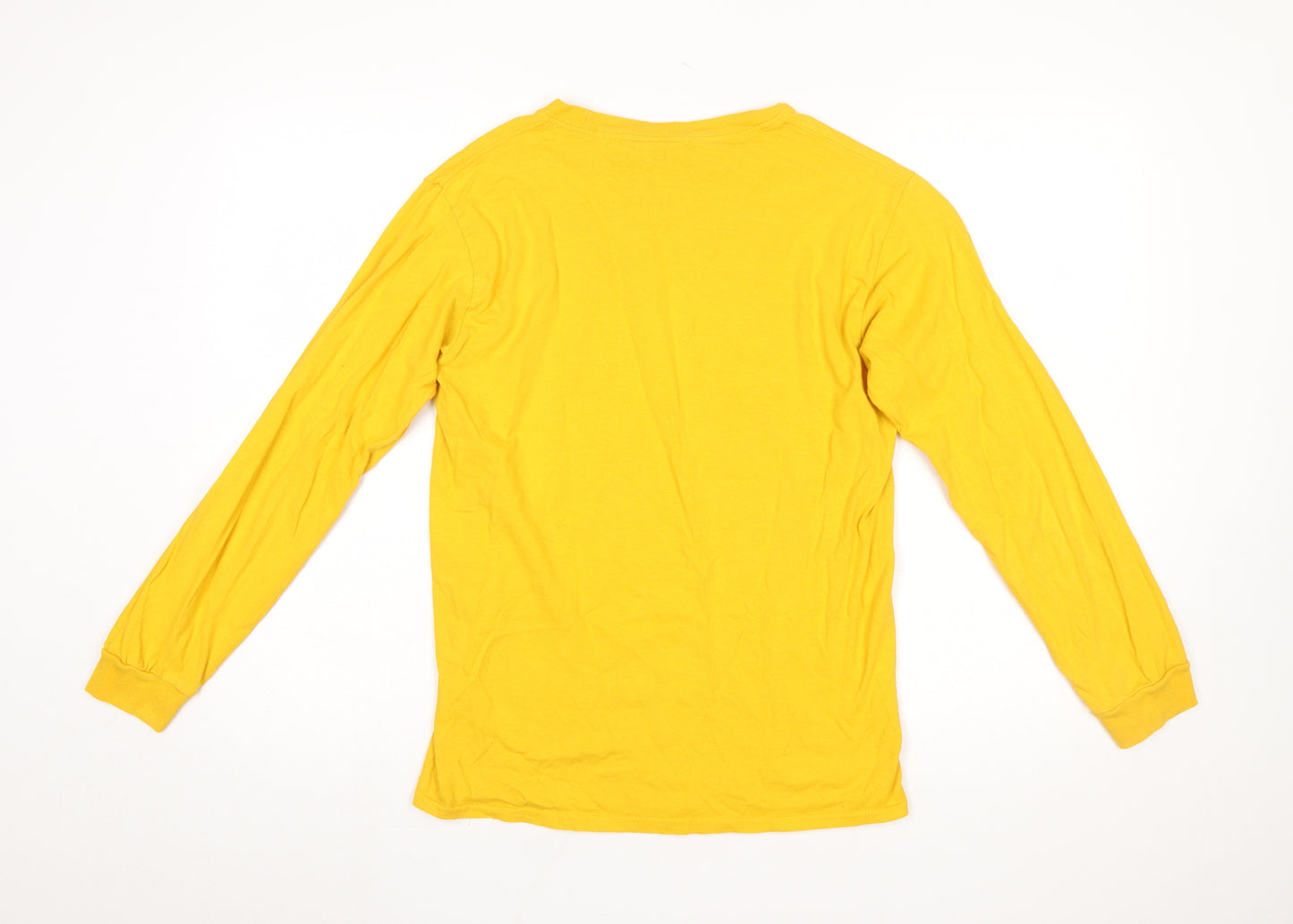Plain Bear Men's Yellow Long Sleeve Cotton T-Shirt Small