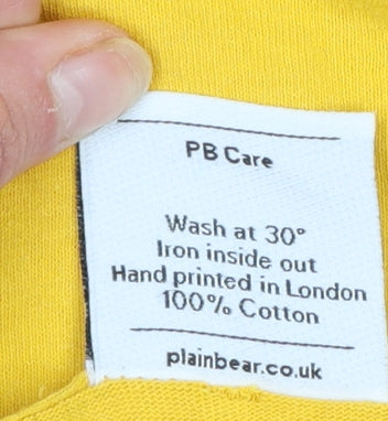 Plain Bear Men's Yellow Long Sleeve Cotton T-Shirt Small