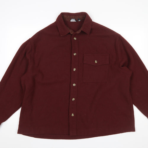 ASOS DESIGN Mens Red Wool Blend Shirt Jacket L 42in Casual Flannel