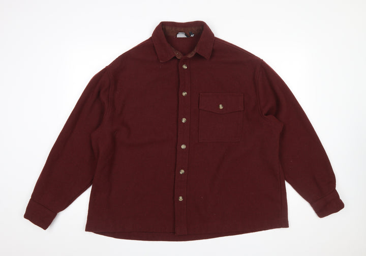 ASOS DESIGN Mens Red Wool Blend Shirt Jacket L 42in Casual Flannel