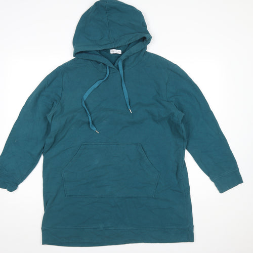 Civico 51 Womens Teal Longline Pullover Hoodie Size L Cotton Blend