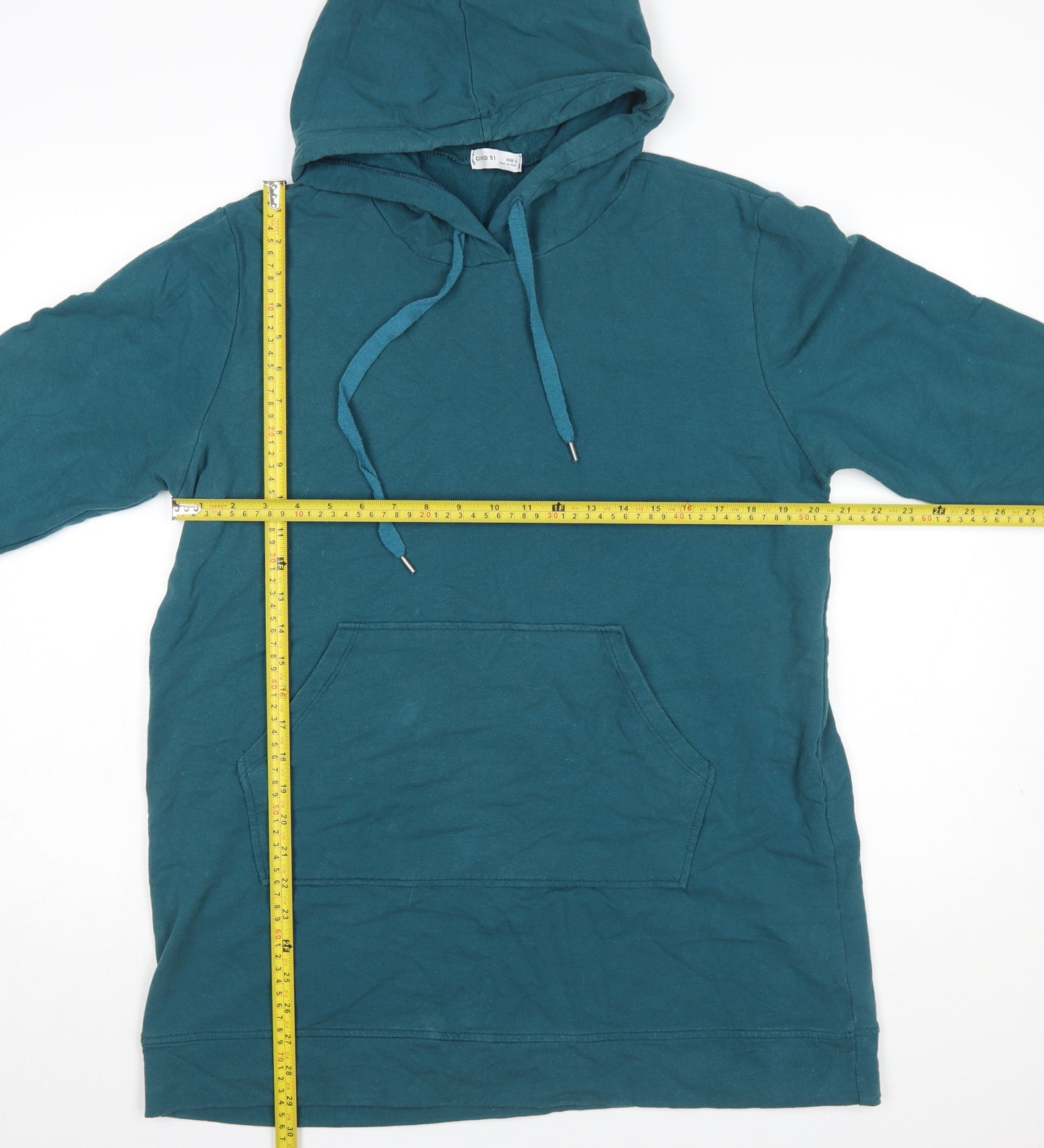 Civico 51 Womens Teal Longline Pullover Hoodie Size L Cotton Blend