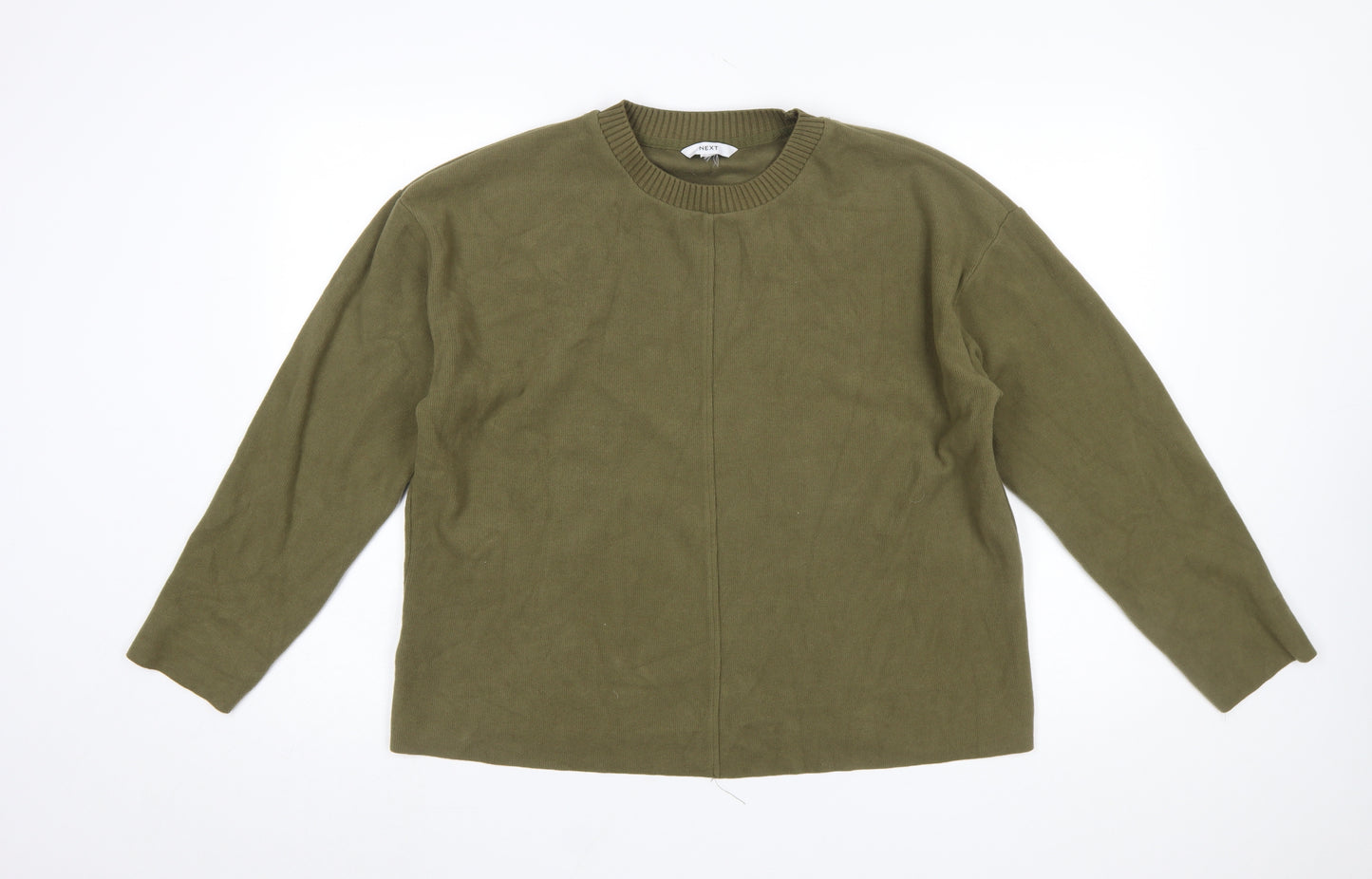 Next Women Green Crew Neck Long Sleeve Cotton Blend Pullover Jumper Size 16