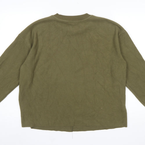 Next Women Green Crew Neck Long Sleeve Cotton Blend Pullover Jumper Size 16