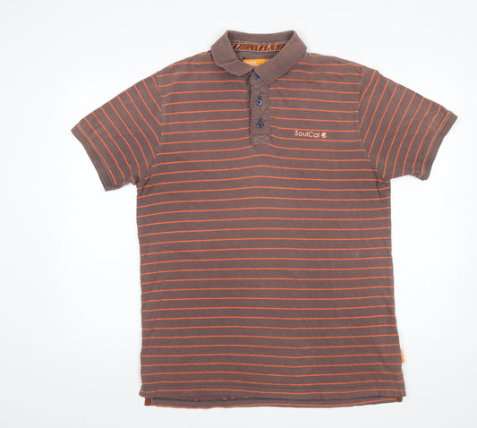 SoulCal Men’s Brown Striped Cotton Polo Shirt Size L