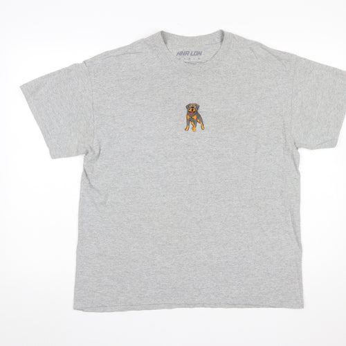 HNR LDN Men's Grey Dog Embroidered Cotton T-Shirt Size M