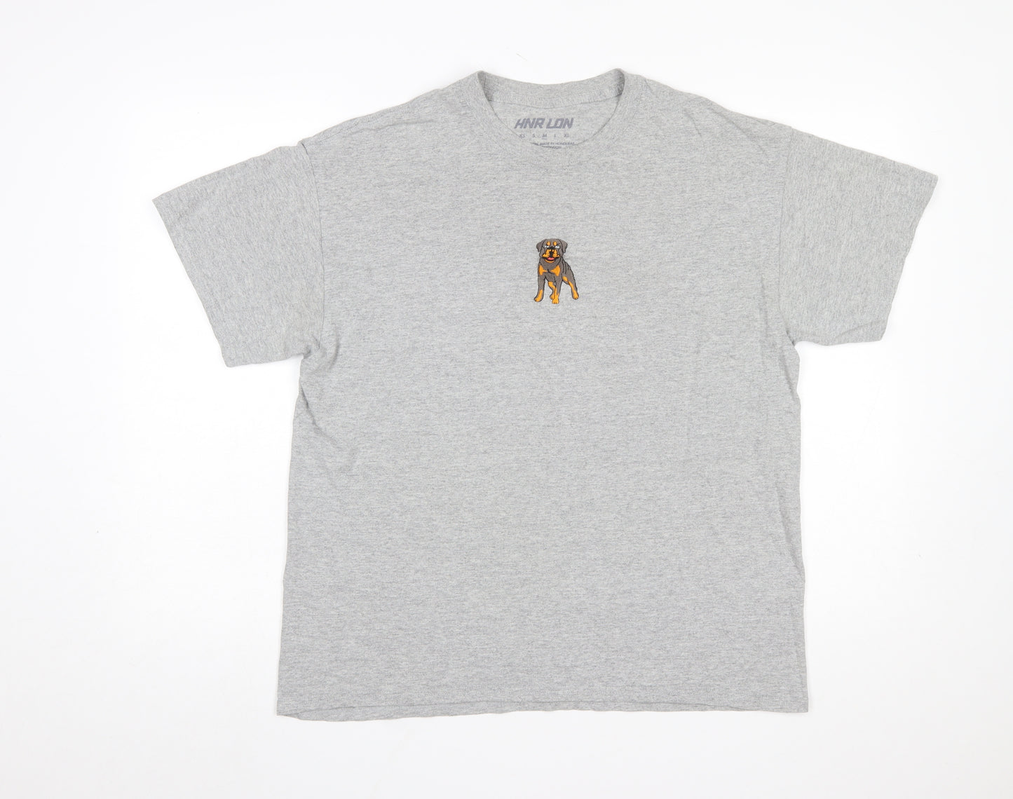 HNR LDN Men's Grey Dog Embroidered Cotton T-Shirt Size M
