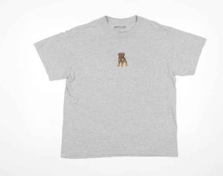 HNR LDN Men's Grey Dog Embroidered Cotton T-Shirt Size M