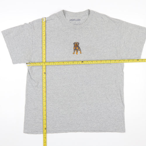 HNR LDN Men's Grey Dog Embroidered Cotton T-Shirt Size M