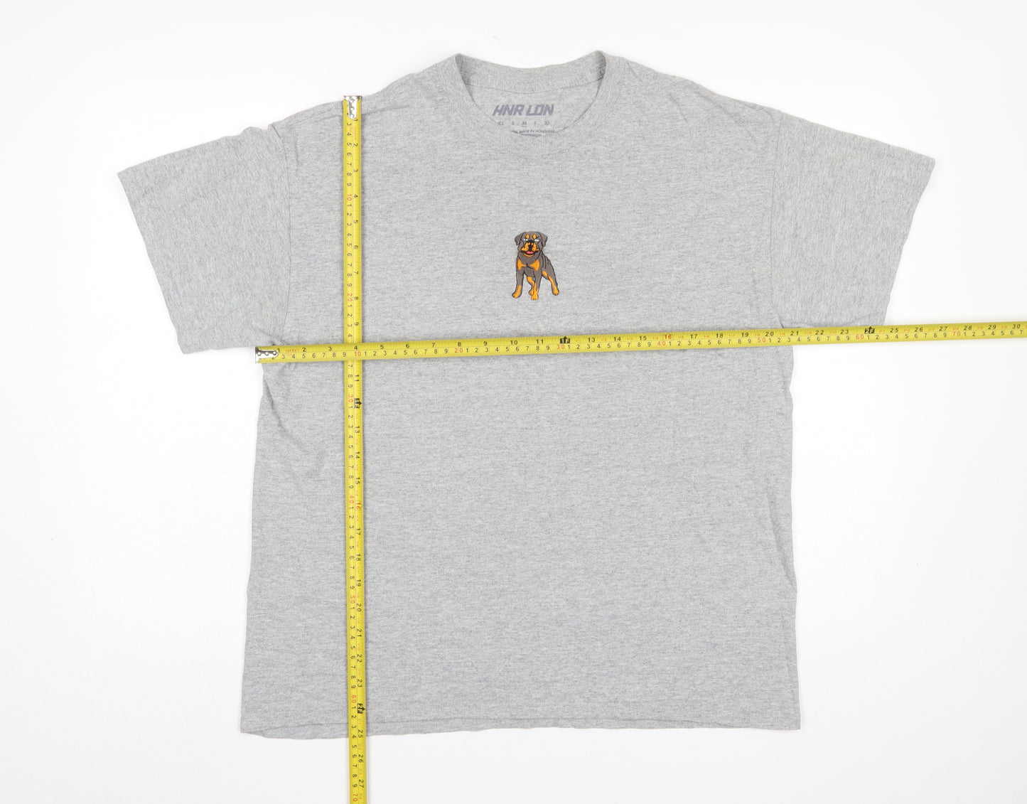 HNR LDN Men's Grey Dog Embroidered Cotton T-Shirt Size M