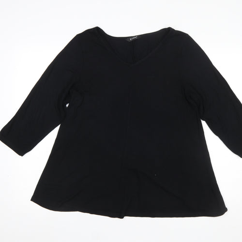Evans Womens Black Viscose Jersey V-Neck 3/4 Sleeve Blouse Size 16