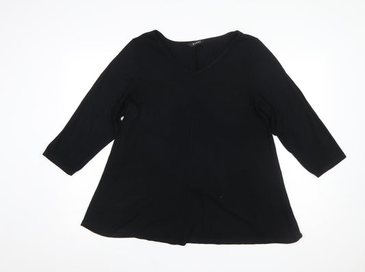 Evans Womens Black Viscose Jersey V-Neck 3/4 Sleeve Blouse Size 16