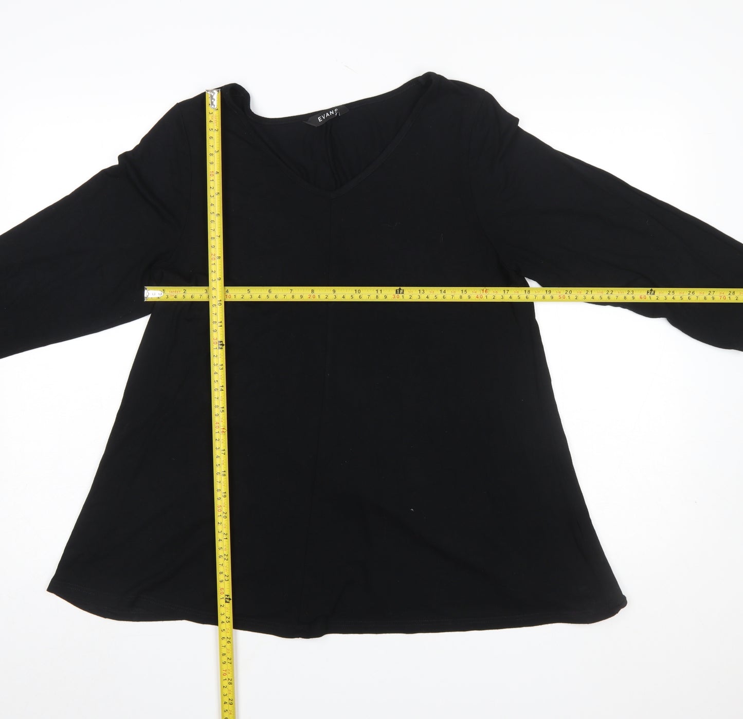 Evans Womens Black Viscose Jersey V-Neck 3/4 Sleeve Blouse Size 16