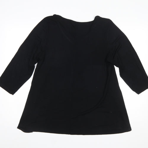 Evans Womens Black Viscose Jersey V-Neck 3/4 Sleeve Blouse Size 16