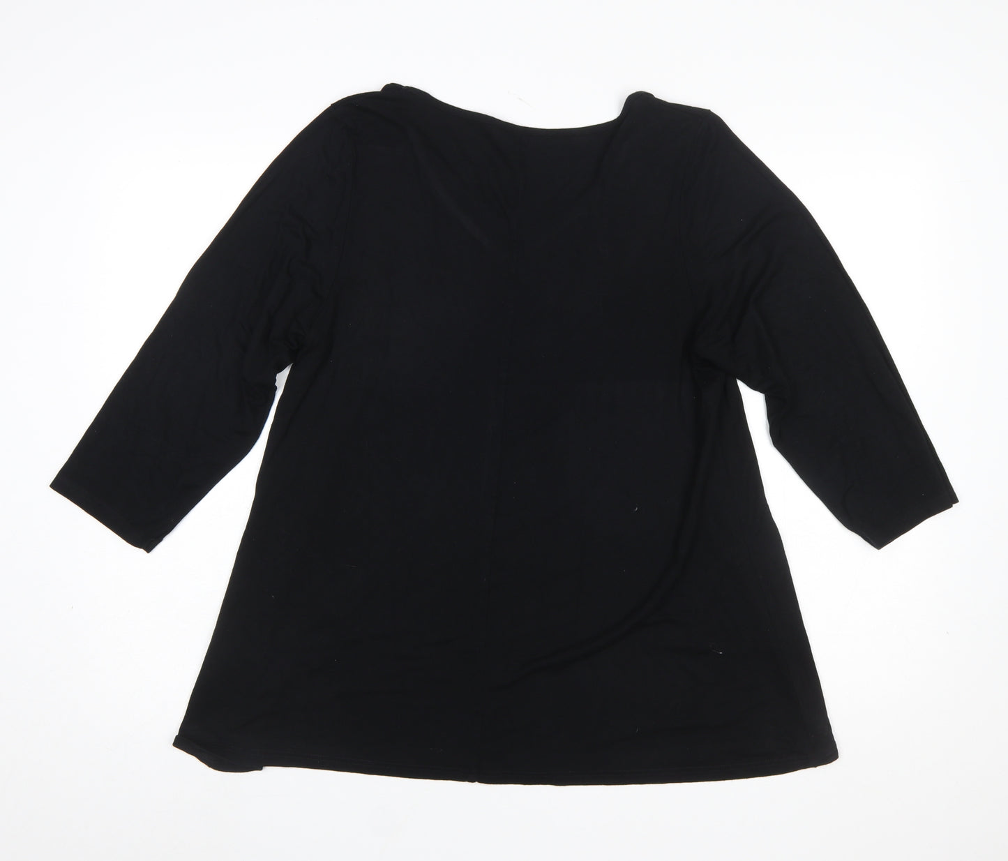 Evans Womens Black Viscose Jersey V-Neck 3/4 Sleeve Blouse Size 16