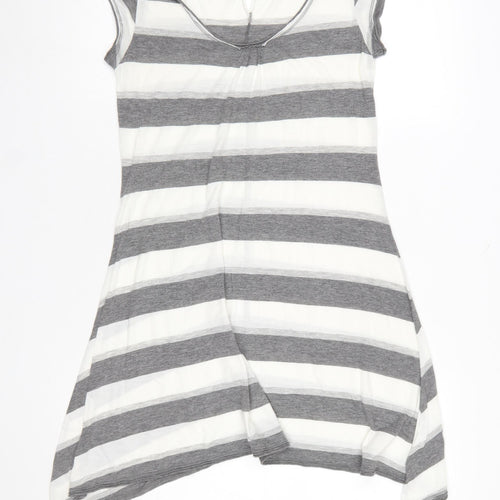White Stuff Womens Grey Striped Tunic T-Shirt Size 10 Cotton Modal